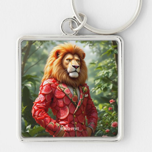 Fantasy Mooie Leeuw Watermeloen Pak Sleutelhanger (Voorkant)