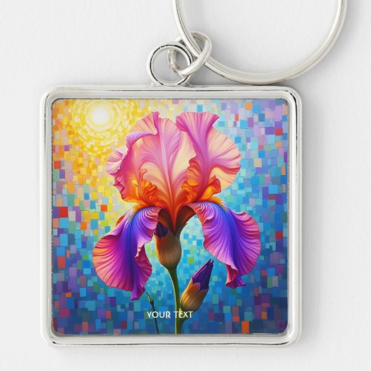 Fantasy Mooie Oranje Roze Bloem Sleutelhanger (Voorkant)