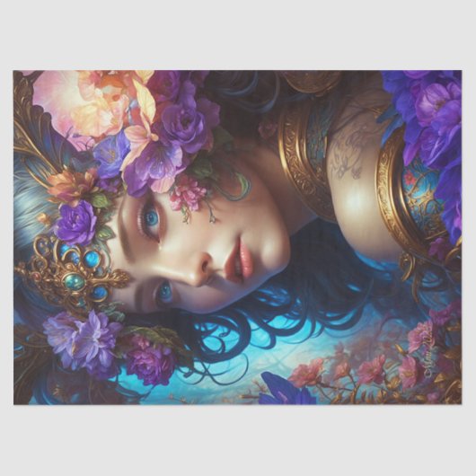 Fantasy Mooie Paarse Bloemenfee Decoupage Tissuepapier (Voorkant)