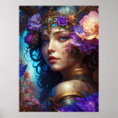 Fantasy Mooie Paarse Bloemenfee Poster (Voorkant)