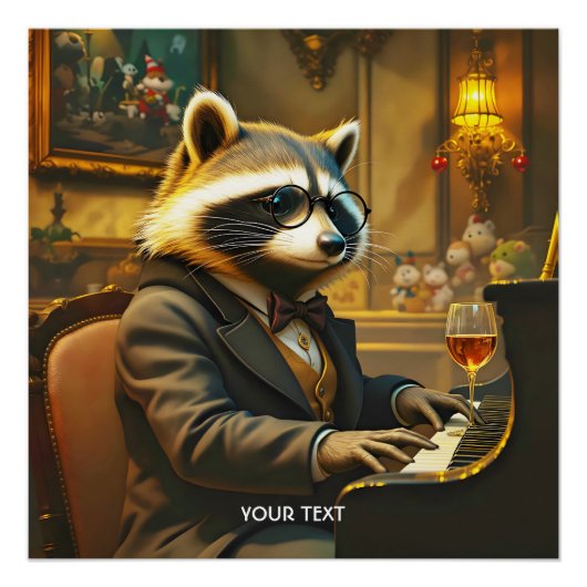 Fantasy Mooie Piano Wasbeer Speelt Perfect Poster (Voorkant)