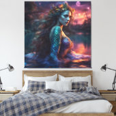 Fantasy Mooie prinses Siren Zeemeermin op een meer Canvas Afdruk (Insitu (Slaapkamer))