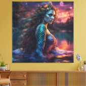 Fantasy Mooie prinses Siren Zeemeermin op een meer Canvas Afdruk (Insitu (Woonkamer))