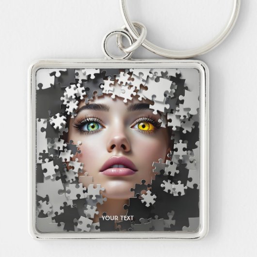 Fantasy Mooie Puzzel Meisjesgezicht Sleutelhanger (Voorkant)