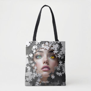 Fantasy Mooie Puzzel Meisjesgezicht Tote Bag