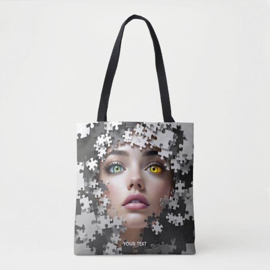 Fantasy Mooie Puzzel Meisjesgezicht Tote Bag (Voorkant)
