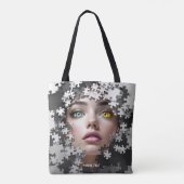Fantasy Mooie Puzzel Meisjesgezicht Tote Bag (Achterkant)