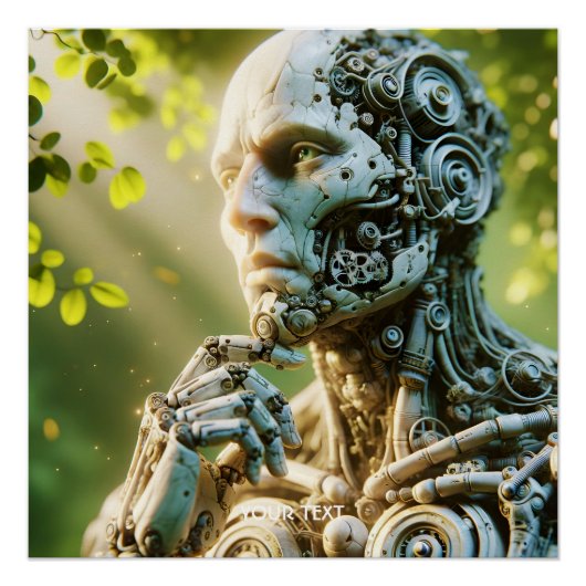 Fantasy Mooie Robot Gezicht Sculptuur Perfect Poster (Voorkant)