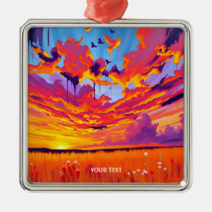 Fantasy Mooie Rode Oranje Veld Metalen Ornament