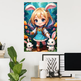 Fantasy mooie schattige meisjeskonijn poster