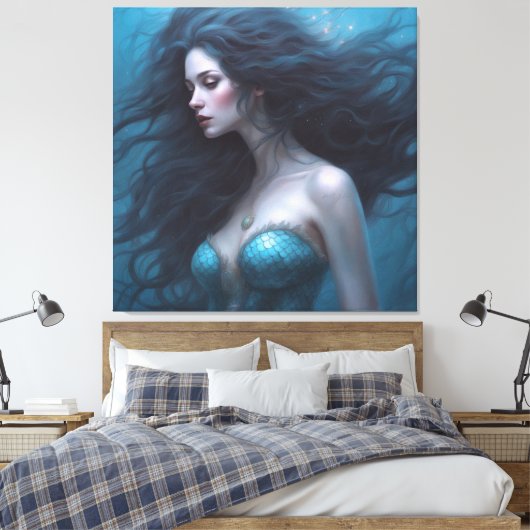 Fantasy Mooie Siren Zeemeermin Canvas Afdruk (Insitu (Slaapkamer))