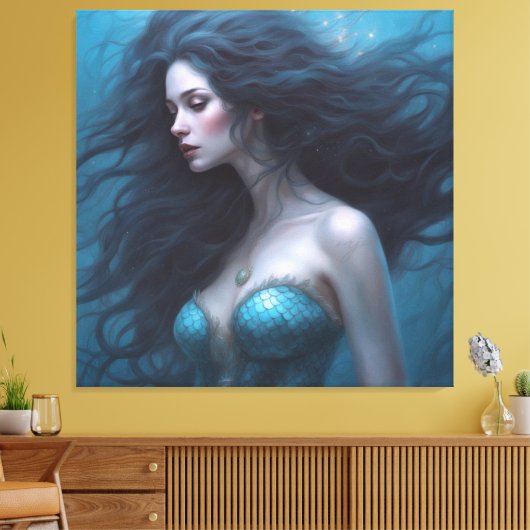 Fantasy Mooie Siren Zeemeermin Canvas Afdruk (Insitu (Woonkamer))