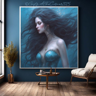 Fantasy Mooie Siren Zeemeermin Canvas Afdruk