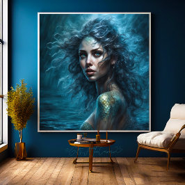 Fantasy Mooie Siren Zeemeermin Prinses Canvas Afdruk