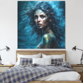 Fantasy Mooie Siren Zeemeermin Prinses Canvas Afdruk (Insitu (Slaapkamer))