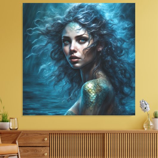Fantasy Mooie Siren Zeemeermin Prinses Canvas Afdruk (Insitu (Woonkamer))