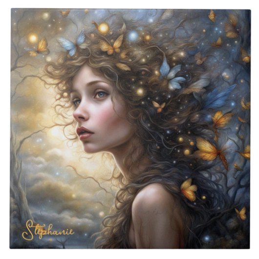 Fantasy Mooie Vlinder Fairy Tegeltje (Voorkant)