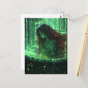 Fantasy mooie vrouw met rood haar in badkuip briefkaart