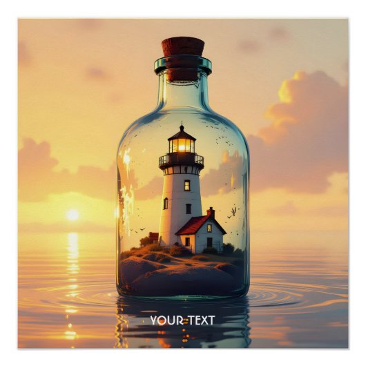 Fantasy Mooie Vuurtoren In Fles Perfect Poster (Voorkant)