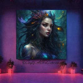 Fantasy Mooie Zeemeermin Prinses Violet Canvas Afdruk