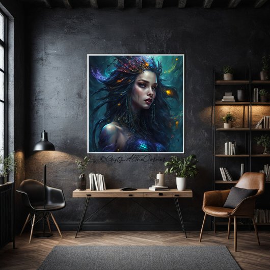 Fantasy Mooie Zeemeermin Prinses Violet Canvas Afdruk