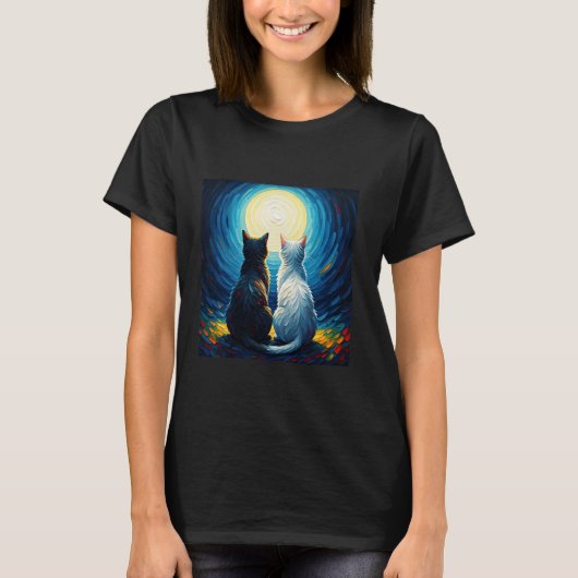 Fantasy Moon Twee Katten T-shirt (Voorkant)