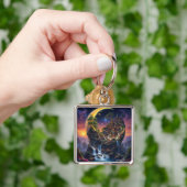 Fantasy Moon Waterfall Forest Sleutelhanger (Hand)