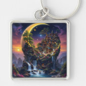 Fantasy Moon Waterfall Forest Sleutelhanger (Voorkant)