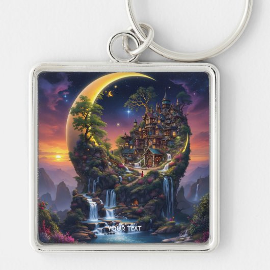Fantasy Moon Waterfall Forest Sleutelhanger (Voorkant)