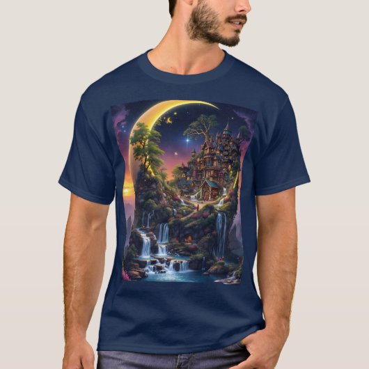 Fantasy Moon Waterfall Forest T-shirt (Voorkant)