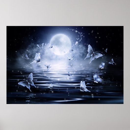 Fantasy Moonlight Butterflies Poster (Voorkant)