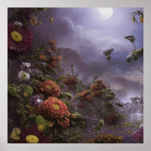 Fantasy Moonlight Magical Garden Landschap Poster (Voorkant)