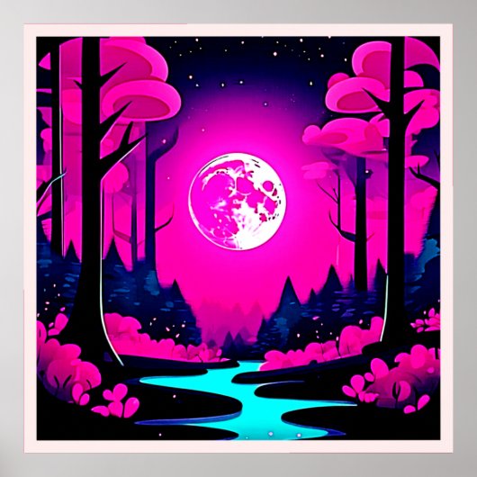 Fantasy Moonlit Bossen Art Poster (Voorkant)