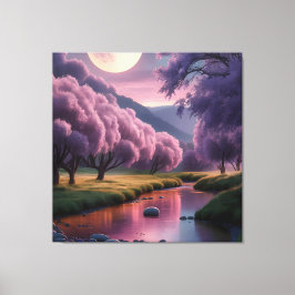 Fantasy Moonlit River Dreamscape Illustration Canvas Afdruk