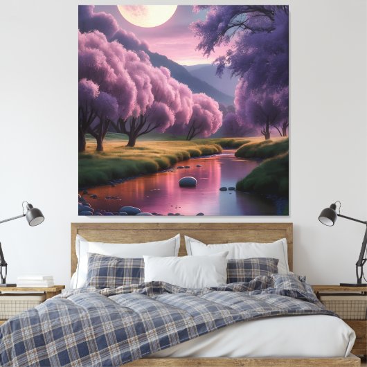 Fantasy Moonlit River Dreamscape Illustration Canvas Afdruk (Insitu (Slaapkamer))