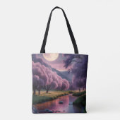 Fantasy Moonlit River Dreamscape Illustration Tote Bag (Achterkant)