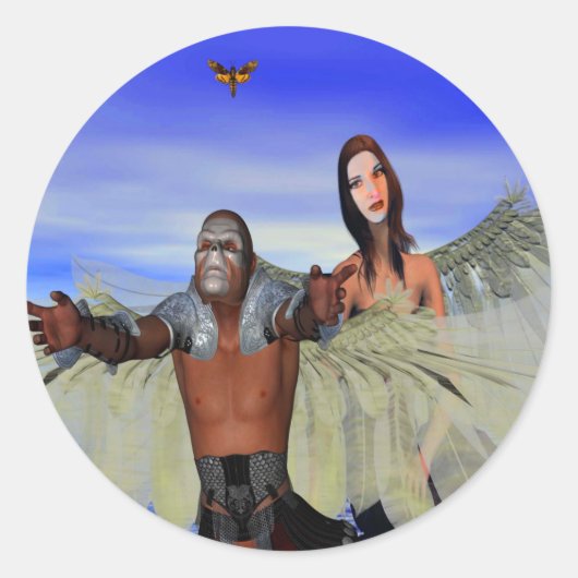 Fantasy Moth Hunters Ronde Sticker (Voorkant)