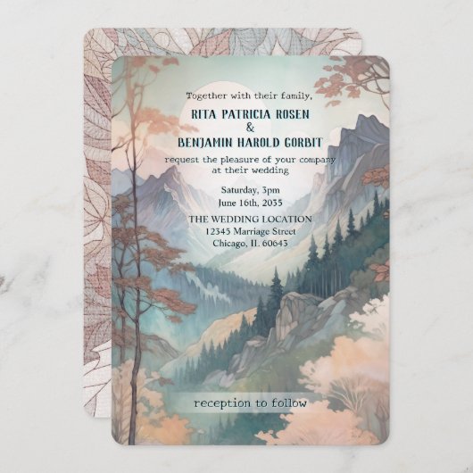 Fantasy Mountain huwelijksuitnodiging (Voorkant / Achterkant)