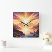 Fantasy Mountain Valley Lake Vierkante Klok (Huis)