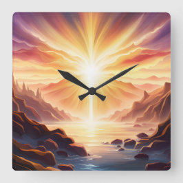 Fantasy Mountain Valley Lake Vierkante Klok