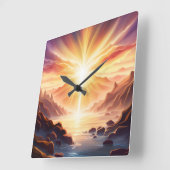 Fantasy Mountain Valley Lake Vierkante Klok (Hoek)