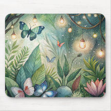 Fantasy Mousepad met bloemen en vlinders
