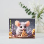 Fantasy muis kaas schattige bloemen wildlife art briefkaart (Staand voorkant)