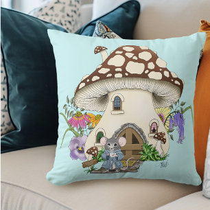 Fantasy Muis Paddenstoel Huis Bloemen Kussen