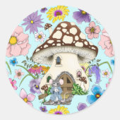 Fantasy Muis Paddenstoel Huis Bloemen Ronde Sticker (Voorkant)