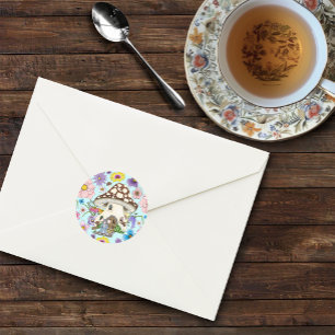 Fantasy Muis Paddenstoel Huis Bloemen Ronde Sticker