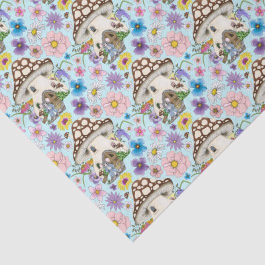 Fantasy Muis Paddenstoel Huis Bloemen Tissuepapier (Detail)