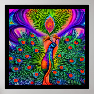 Fantasy Multicolored Peacock Poster