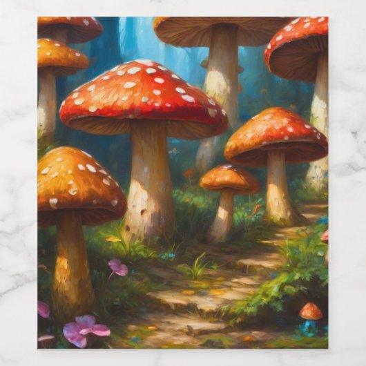 Fantasy Mushrom Food and Beverage Label Set Wijn Etiket (Enkel label)