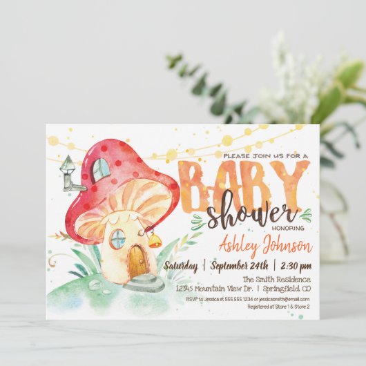 Fantasy Mushroom Baby shower uitnodiging (Staand voorkant)